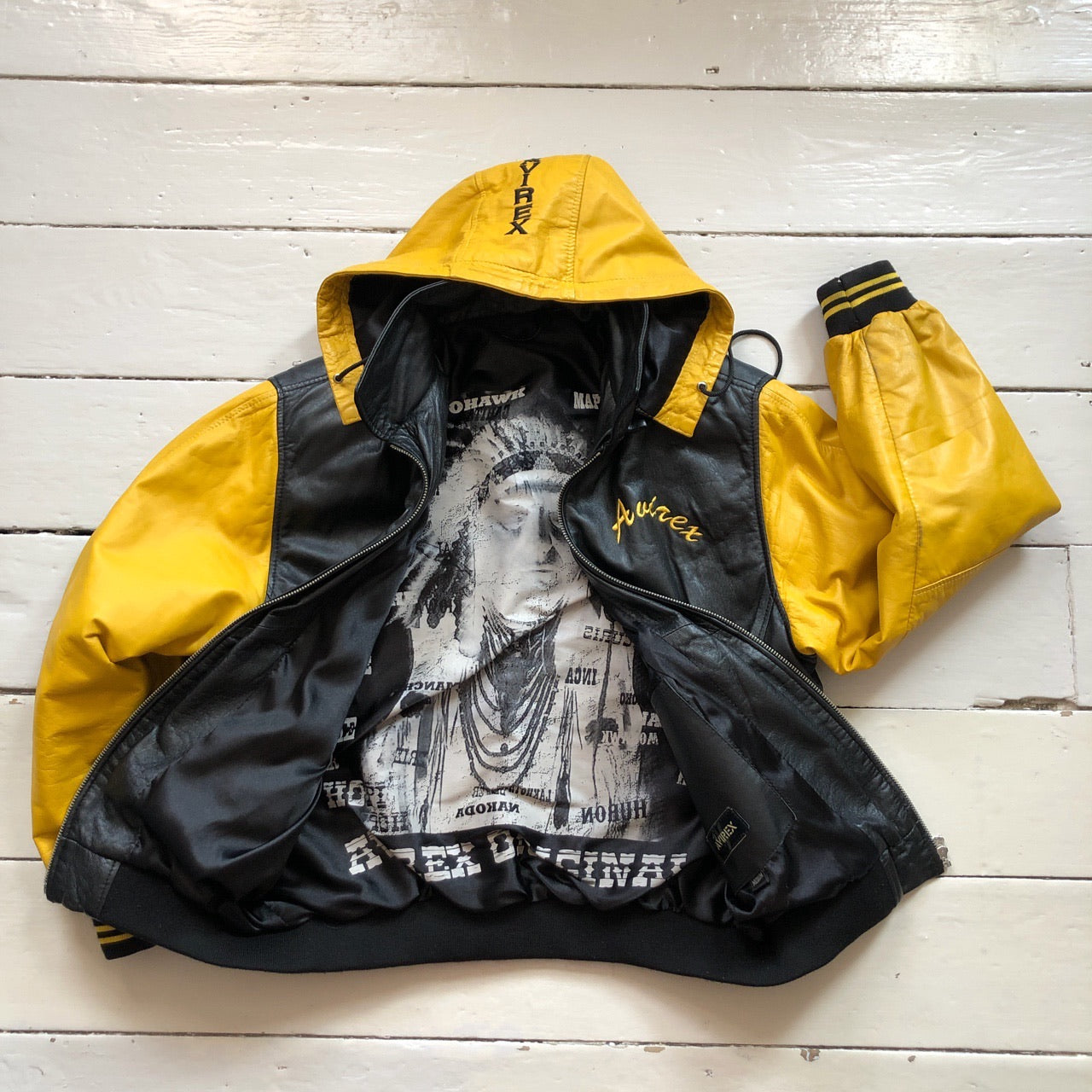 Avirex Leather Hooded Bomber Jacket (Medium)