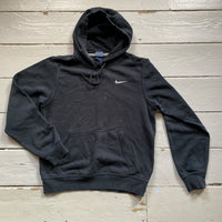 Nike White Swoosh Black Hoodie (Small)
