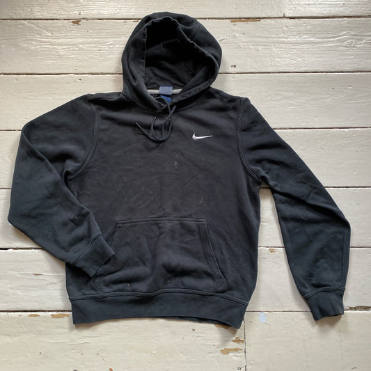 Nike White Swoosh Black Hoodie (Small)