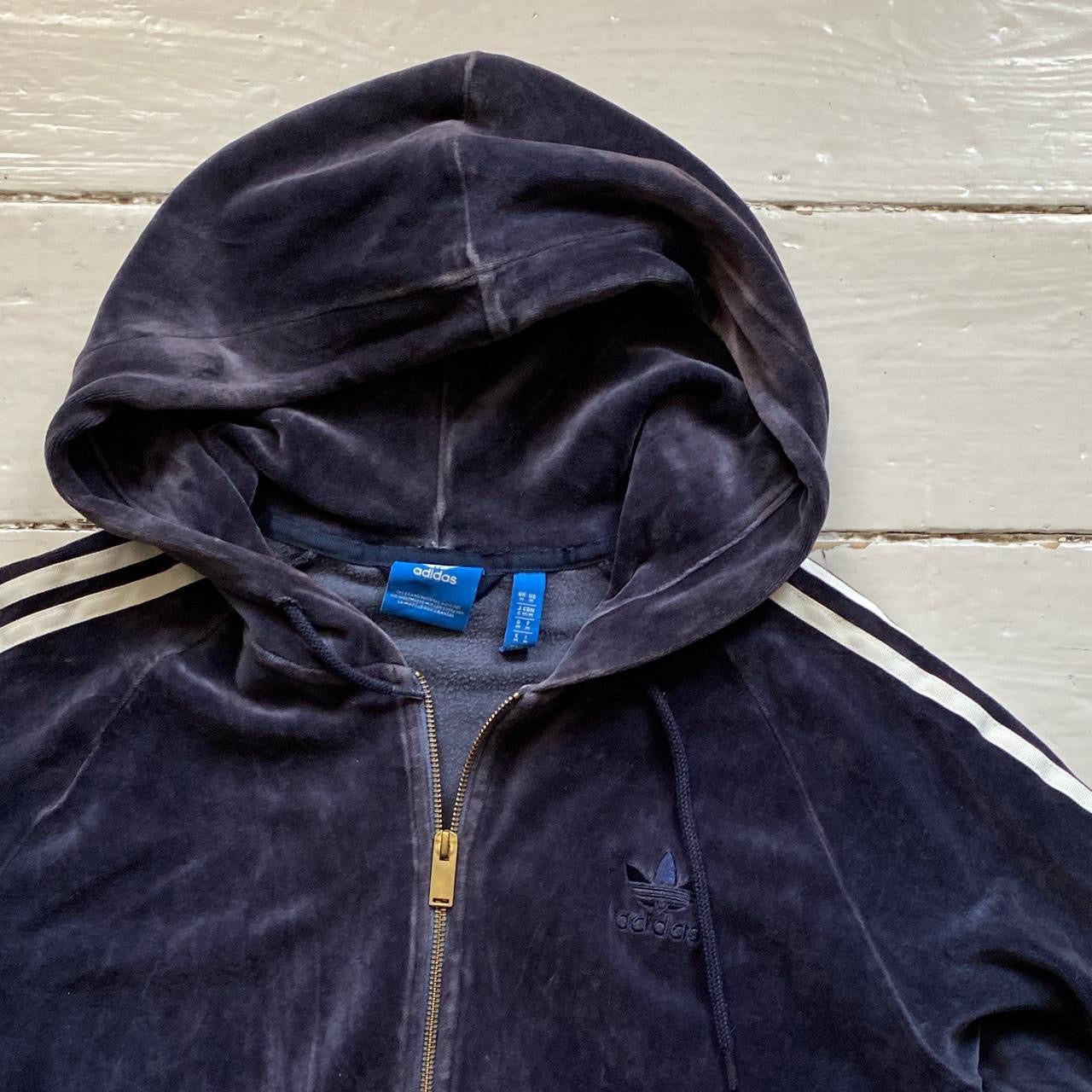 Adidas Navy Velour Hoodie (Medium)