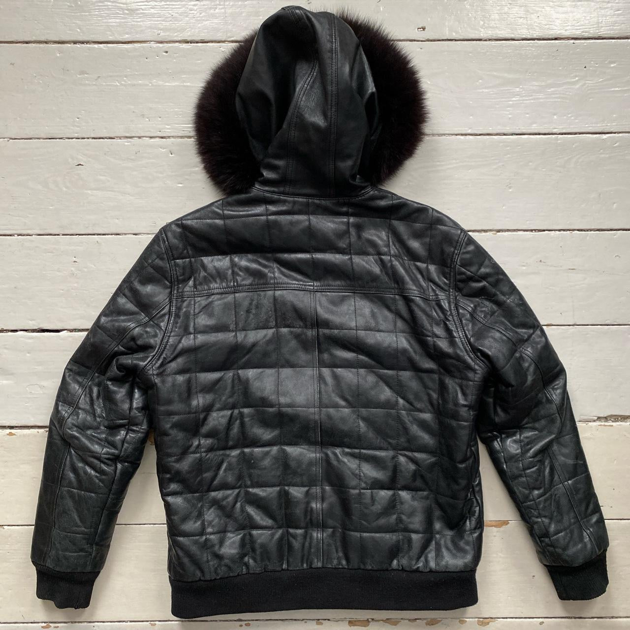 Avirex Fur Hood Leather Jacket (Small)