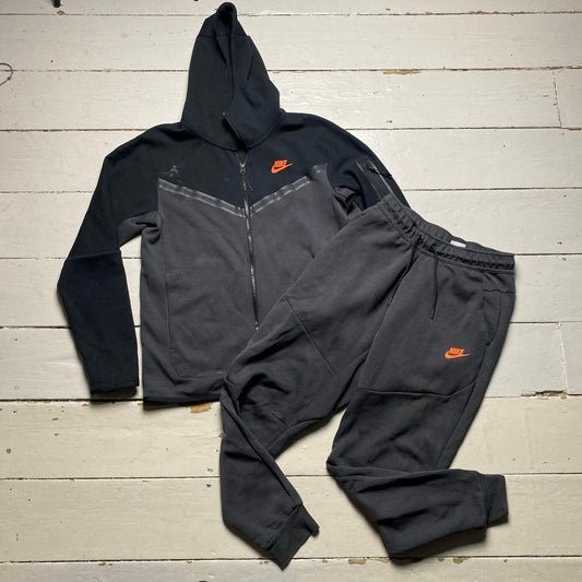 Nike Tech Fleece Black Grey Orange Tracksuit (Small)