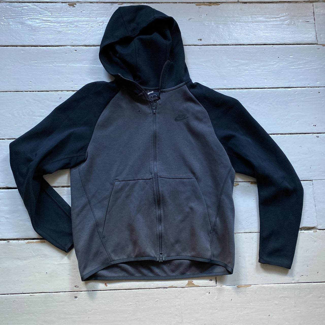 Nike Tech Fleece Grey and Black Hoodie (Medium)