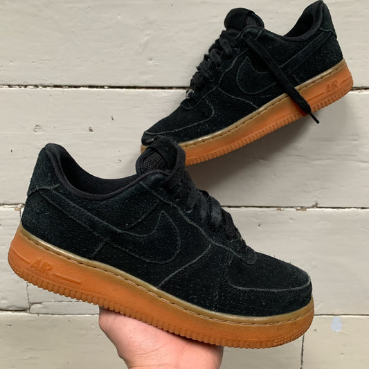 Nike Air Force 1 Black Suede Gum Sole (UK 4)