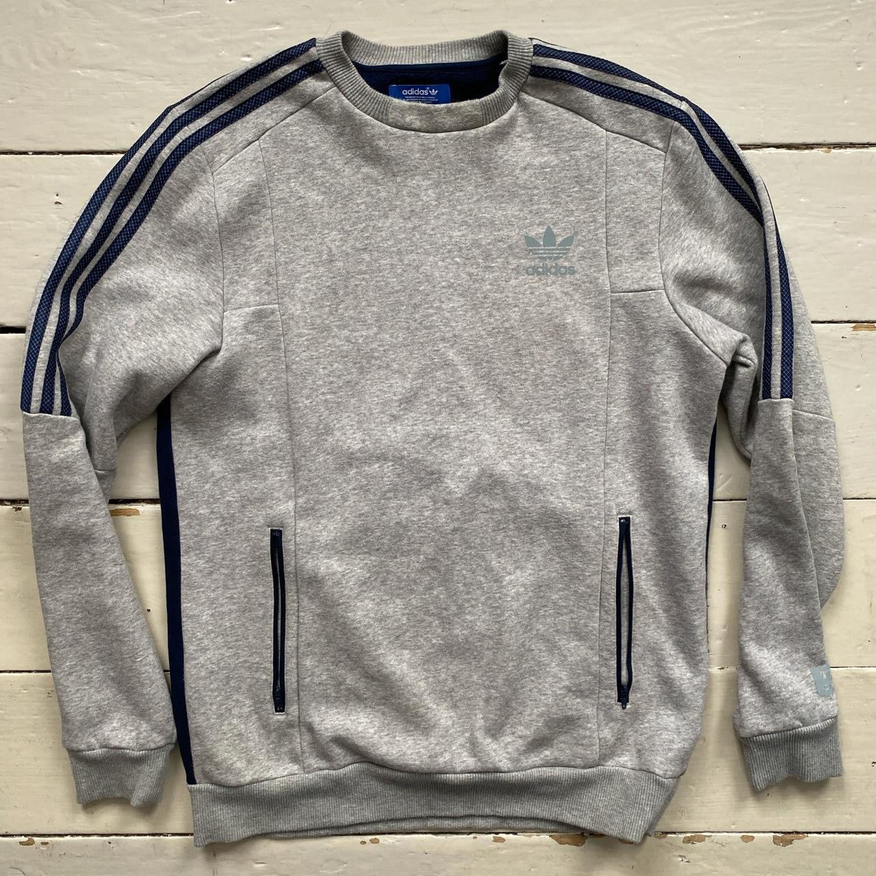 Adidas Grey and Navy Jumper (Medium)