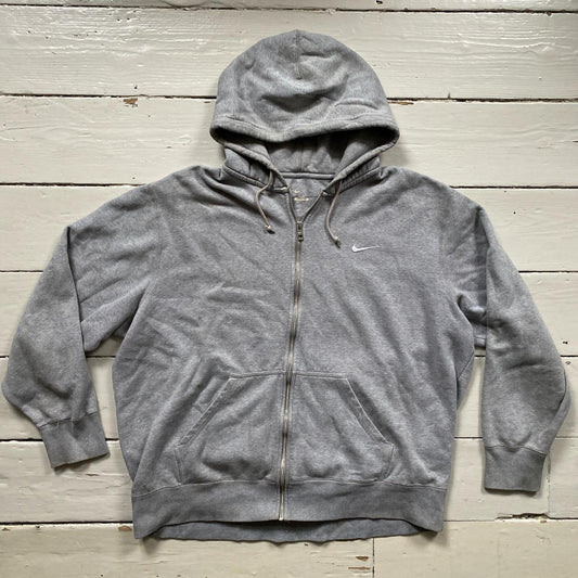 Nike White Swoosh Grey Zip Hoodie (XXL)