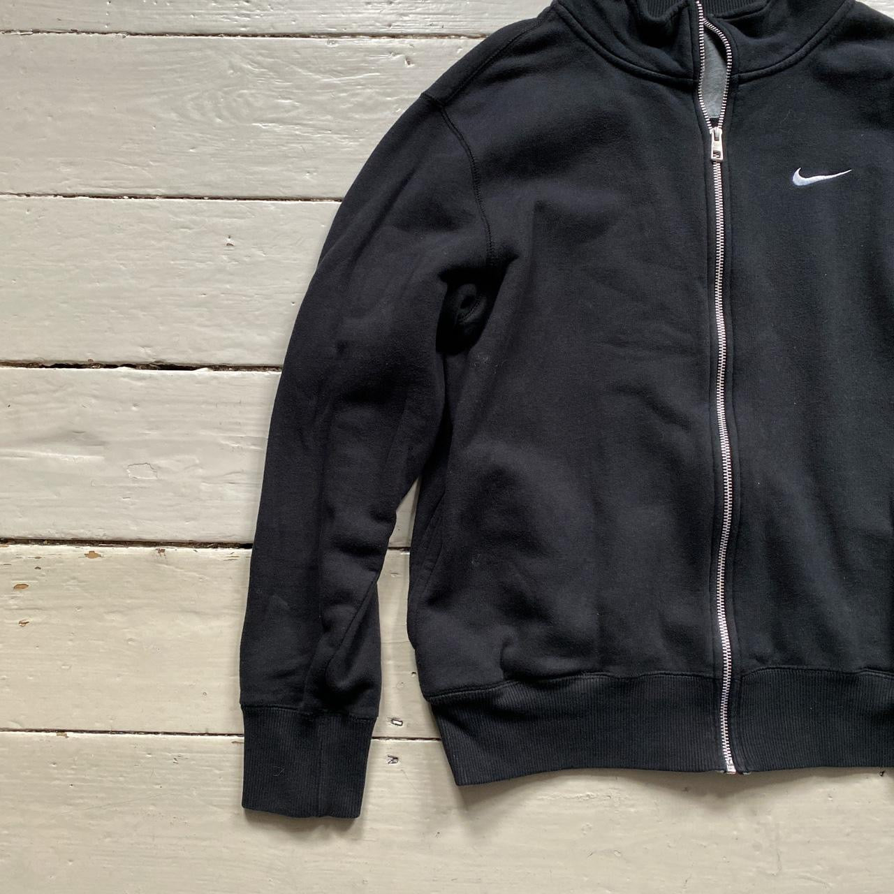 Nike White Swoosh Zip Black Jumper (Large)