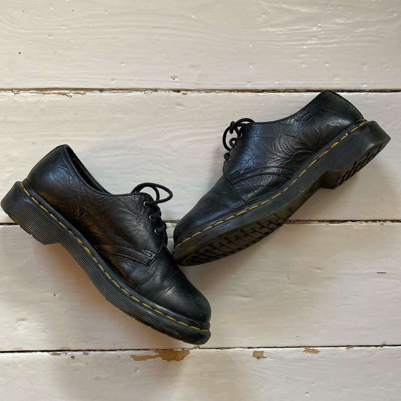 Dr Martens Floral Black Leather Shoes (UK 5)