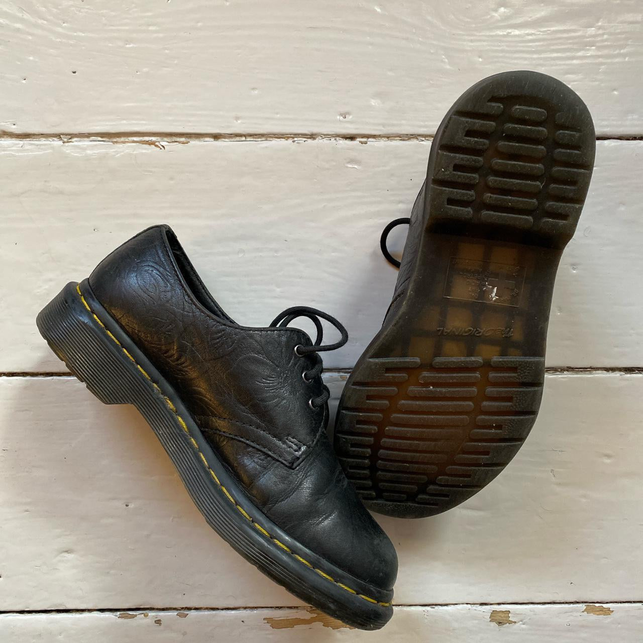 Dr Martens Floral Black Leather Shoes (UK 5)
