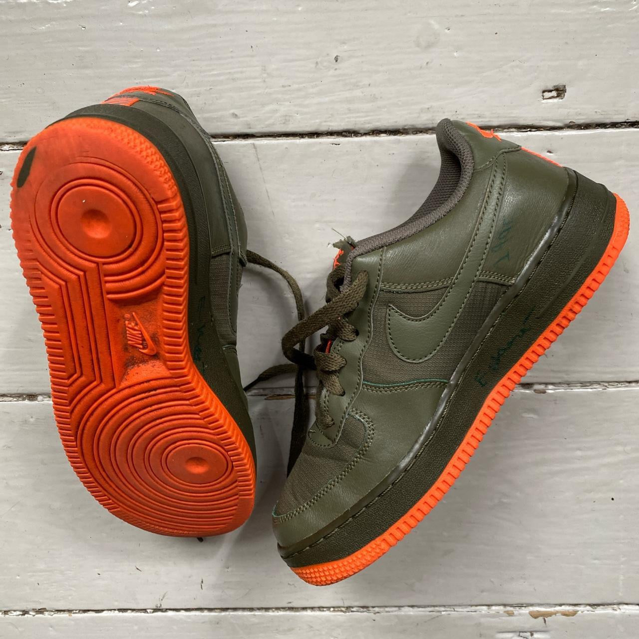 Nike Air Force 1 Khaki and Orange (UK 5.5)