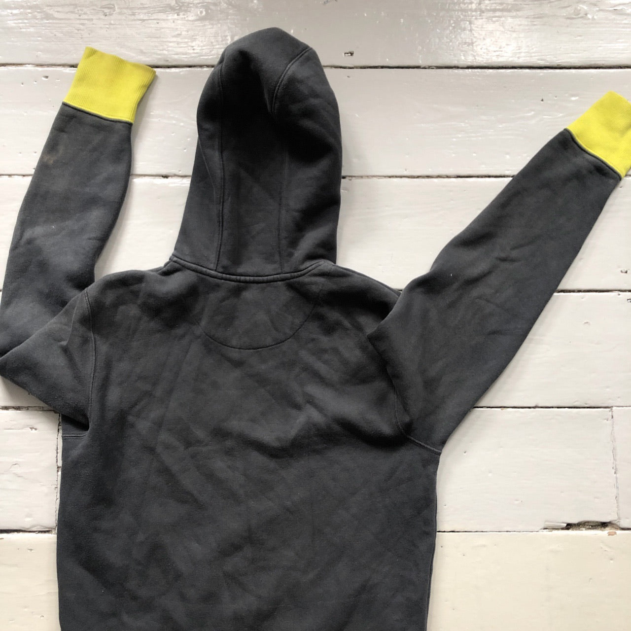 Nike Grey and Yellow Swoosh Hoodie (Small)