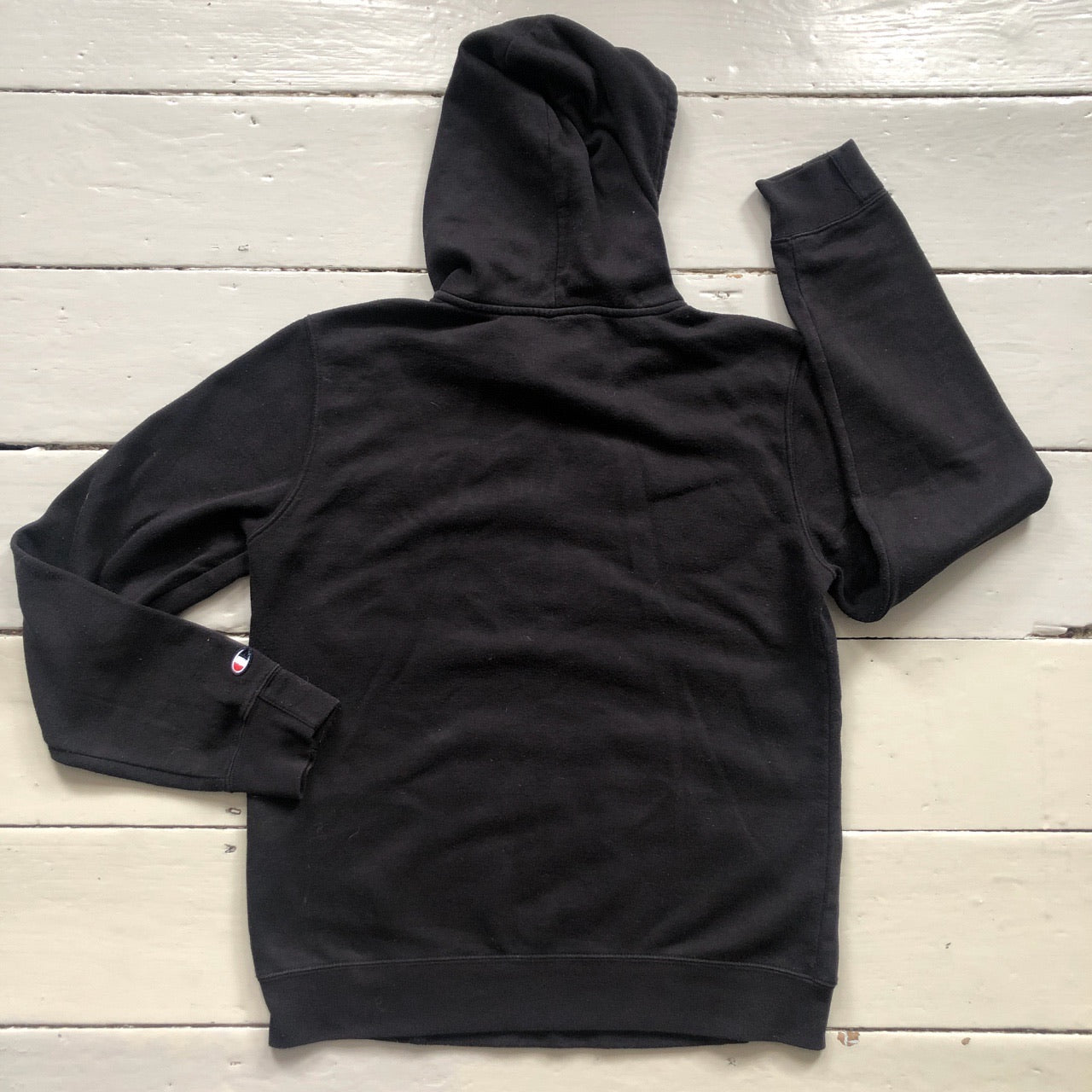 Champion Black Spellout Hoodie (Medium Womens)