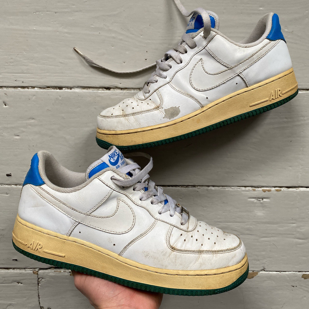 Nike Air Force 1 Vintage White and Blue (UK 8)