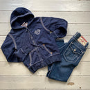 True Religion Contrast White Stitch Navy Hoodie (Small)
