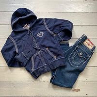 True Religion Contrast White Stitch Navy Hoodie (Small)