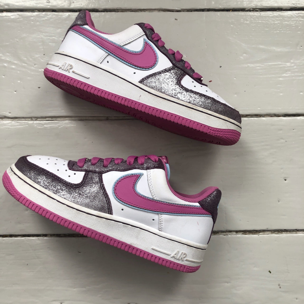 Nike Air Force 1 Vintage White and Pink (UK 4)