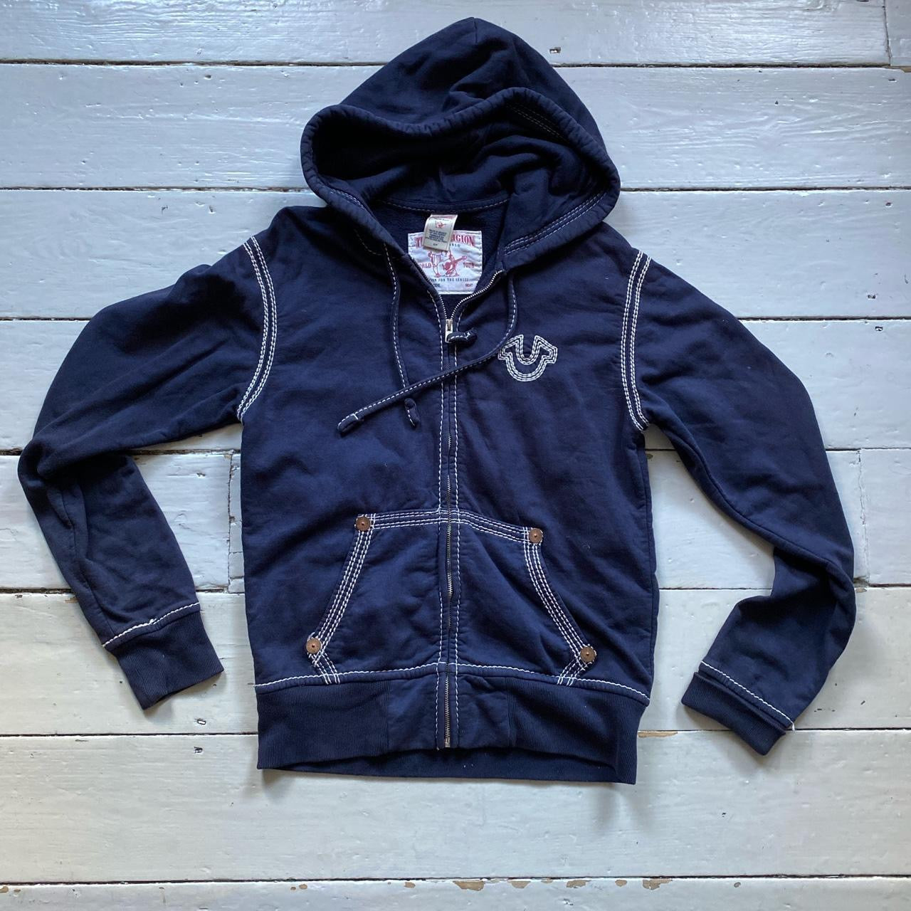 True Religion Big Stitch Navy Hoodie (Small)