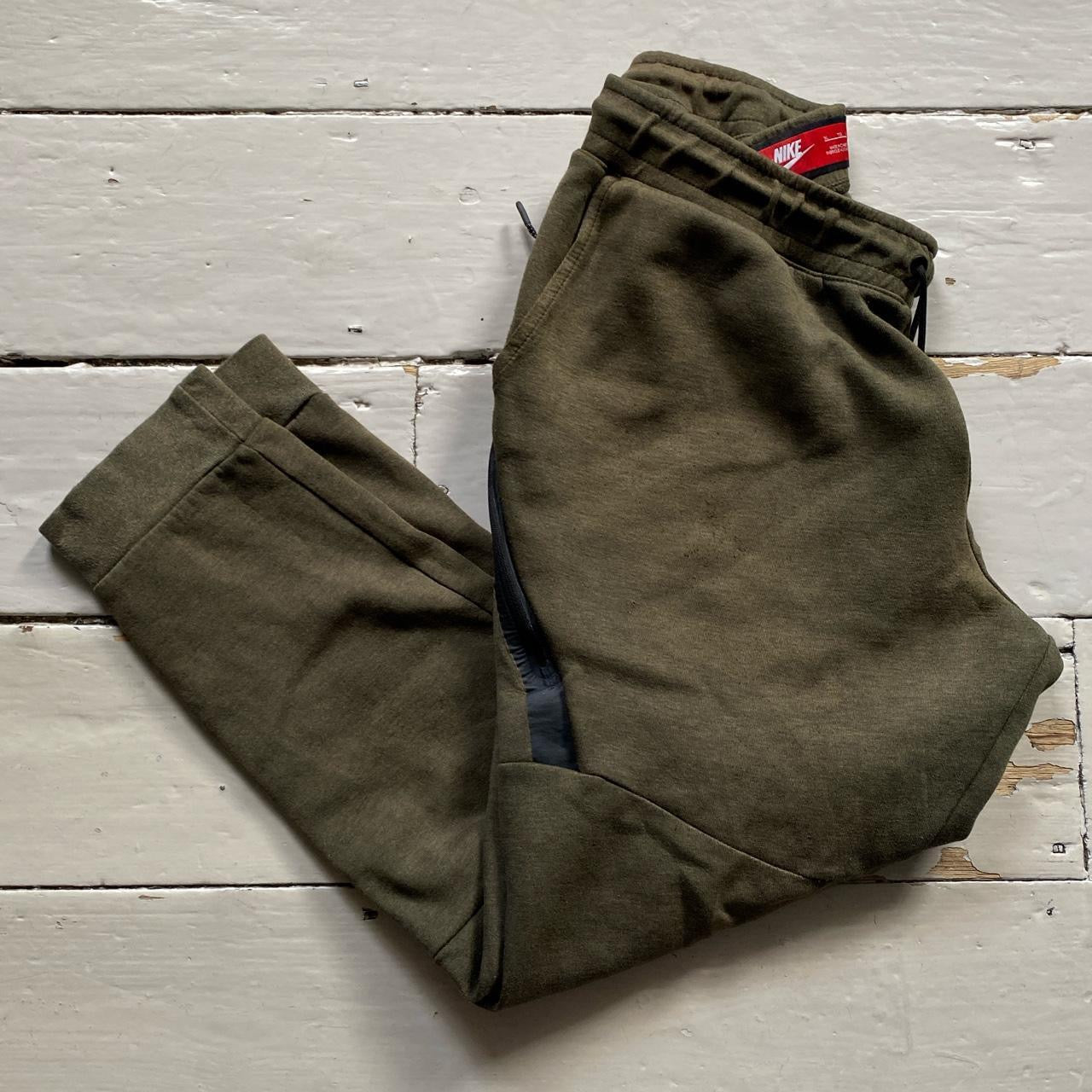 Nike Tech Fleece Olive Khaki Green Bottoms (XL)