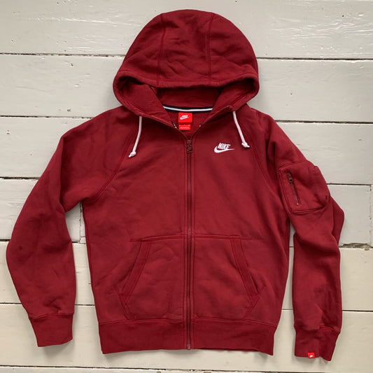 Nike White Swoosh Burgundy Hoodie (Small)