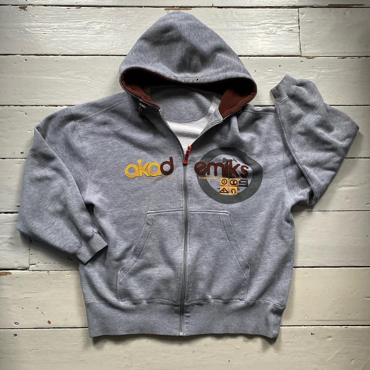 Akademiks Vintage Grey and Brown Hoodie (XL)