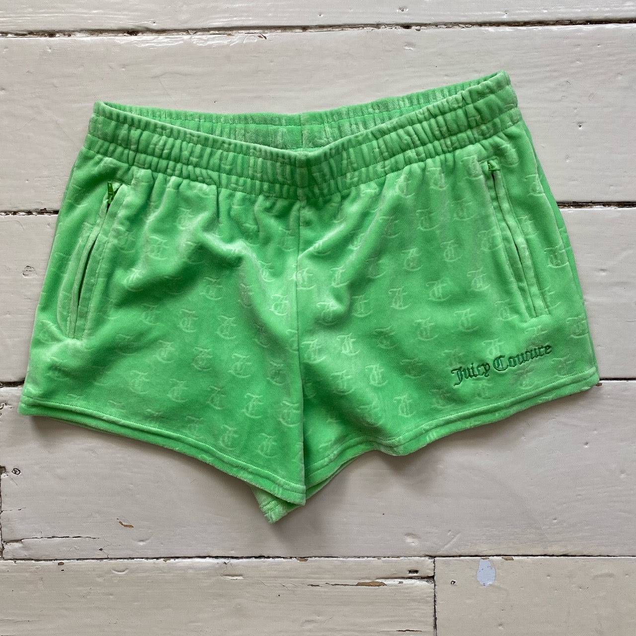 Juicy Couture Lime Velour Monogram Shorts (Medium)