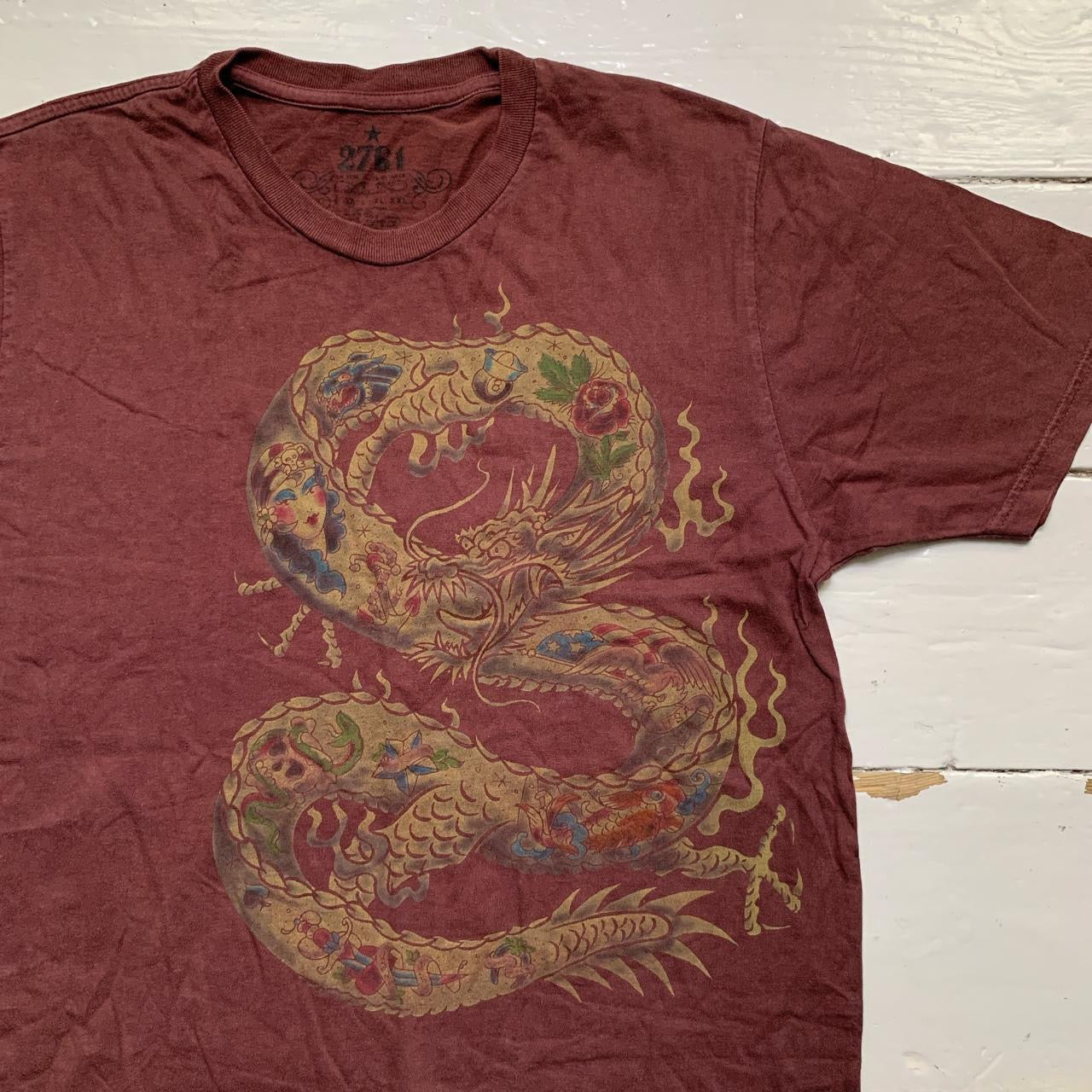 2761 Vintage Dragon T Shirt Brown (Medium)