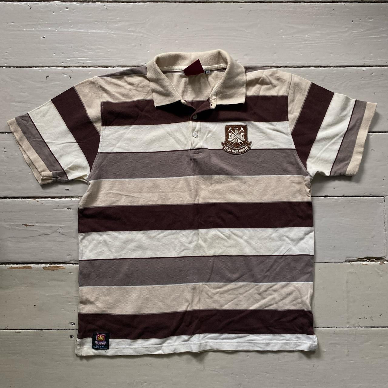 West Ham Brown Stripe Polo Shirt (XXL)