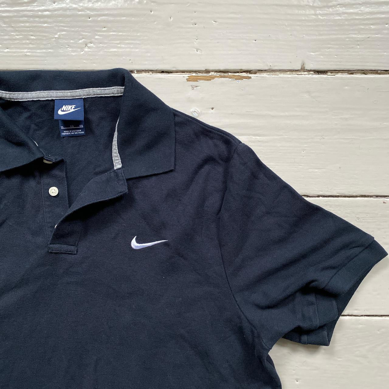 Nike White Swoosh Navy Polo (XL)