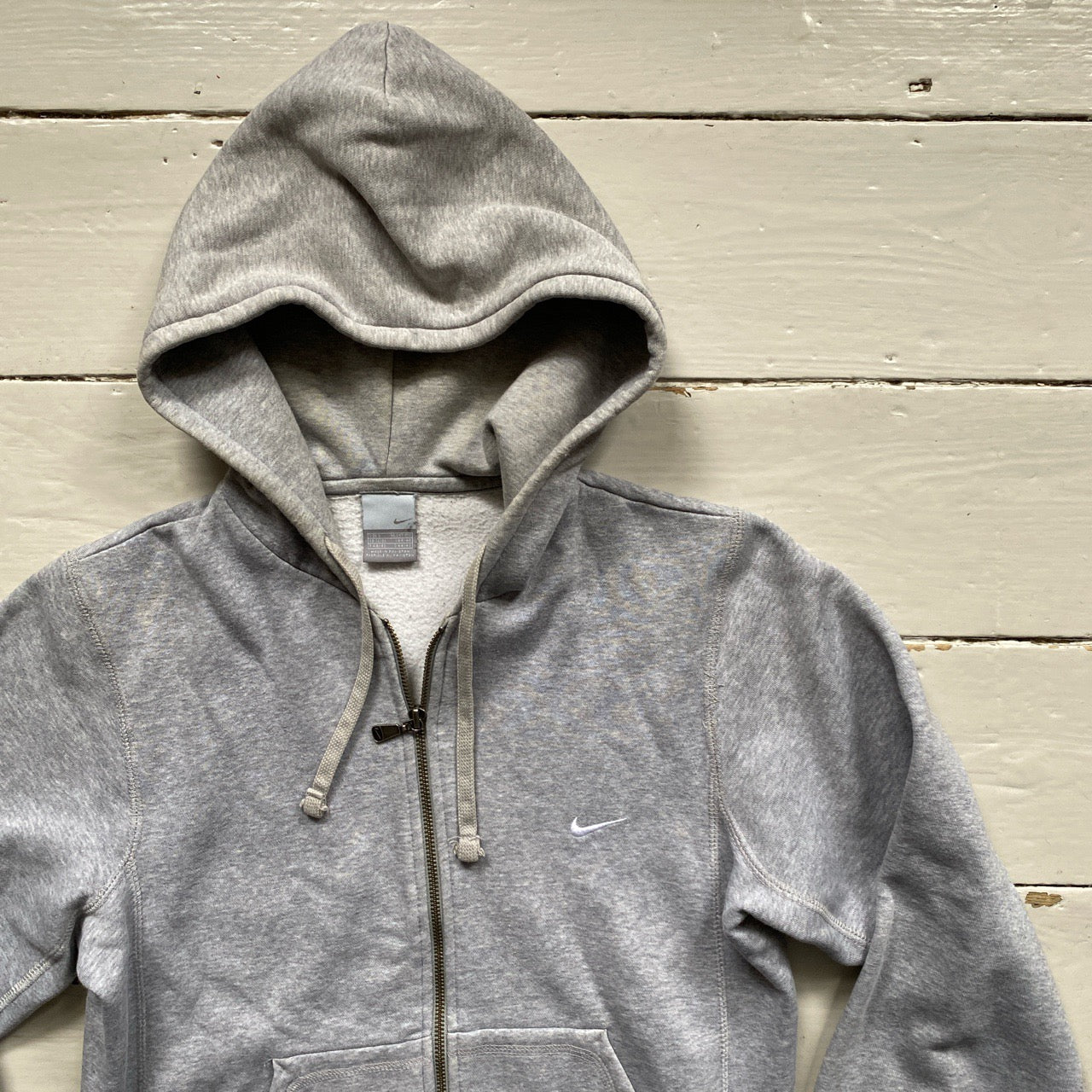 Nike White Swoosh Grey Hoodie (Small)