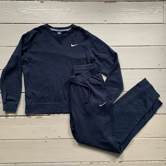 Nike Navy White Swoosh Tracksuit (Medium)