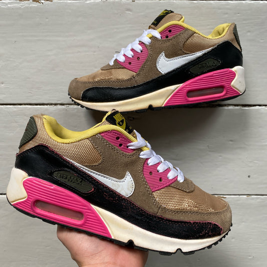 Nike Air Max 90 Brown Pink Yellow (UK 4)