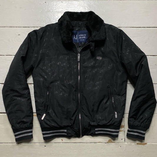 Armani Jeans Vintage Repeat Bomber Jacket (Small)