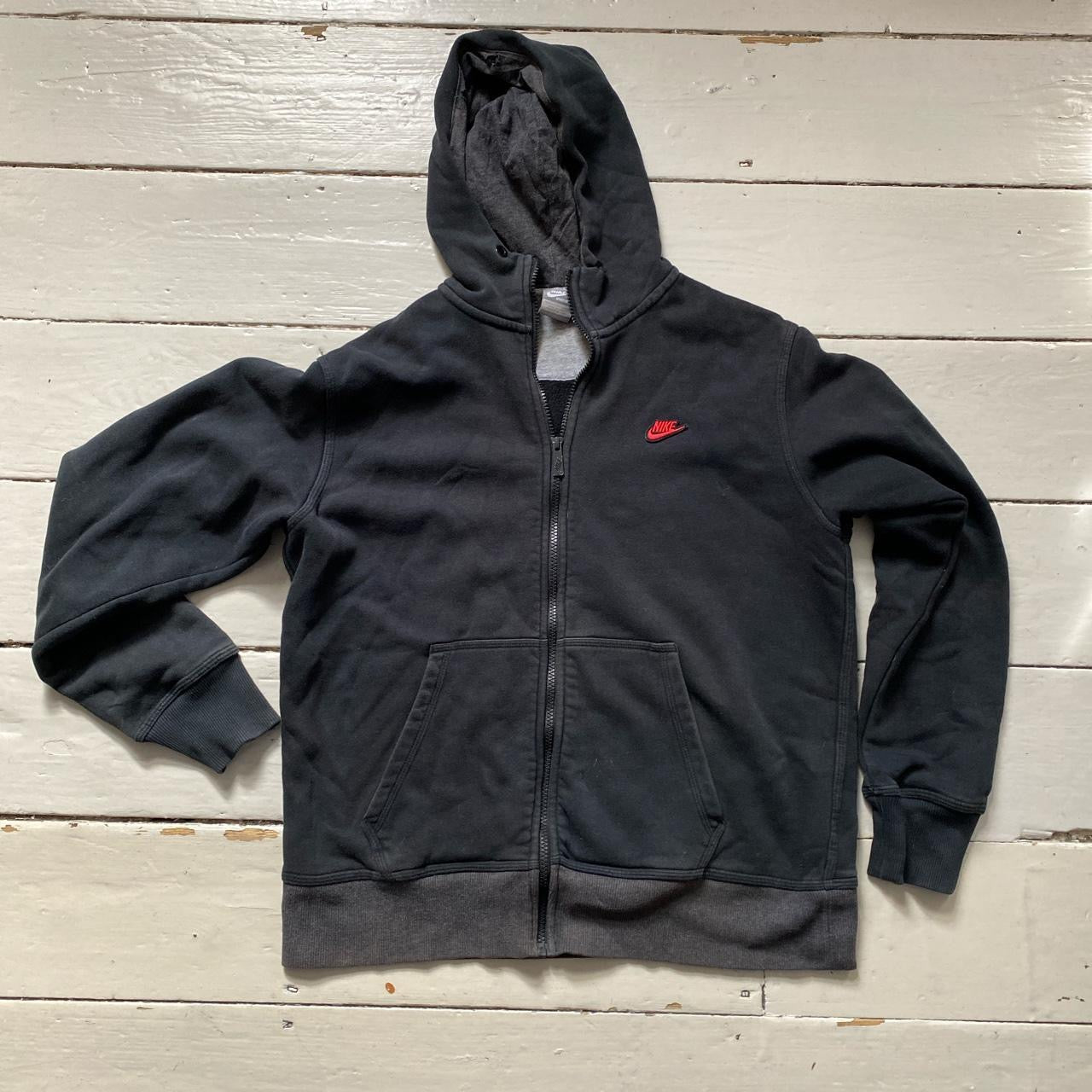 Nike Swoosh Charcoal Black and Red Hoodie (Large)