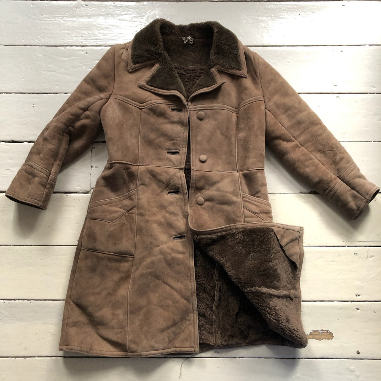 Vintage Sheepskin Long Coat (Medium)