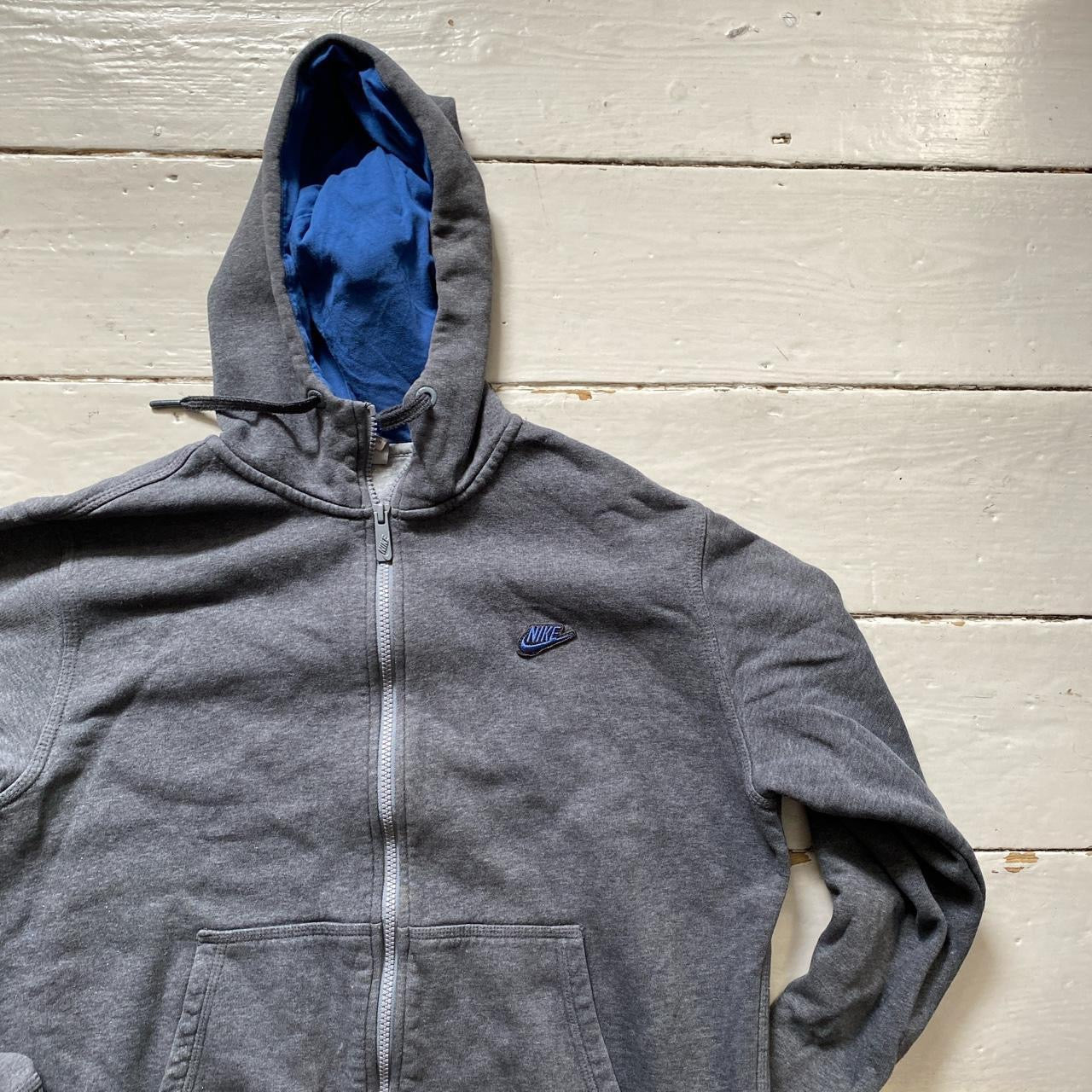 Nike Swoosh Grey and Blue Hoodie (Medium)