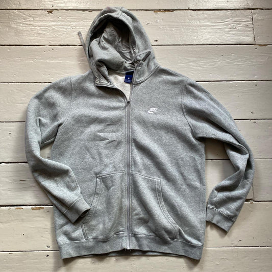 Nike White Swoosh Grey Hoodie (Large)