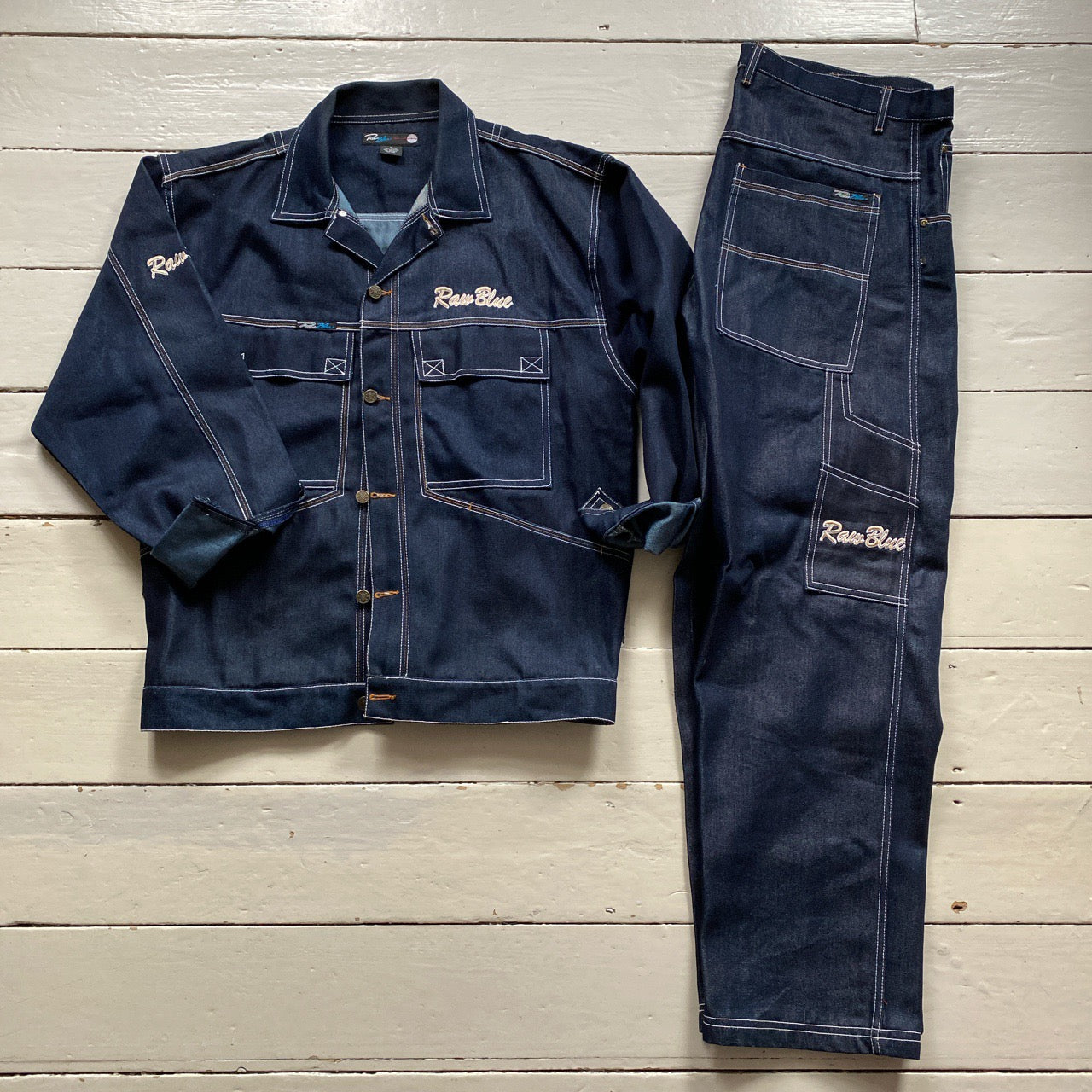 Raw Blue Vintage 90’s Denim Jeans Suit (XL)