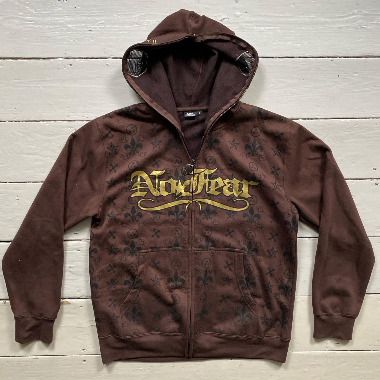 No Fear Brown Skeleton Full Zip Hoodie (Large)