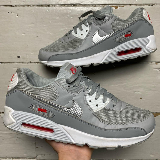 Nike Air Max 90 Silver and Red (UK 11)
