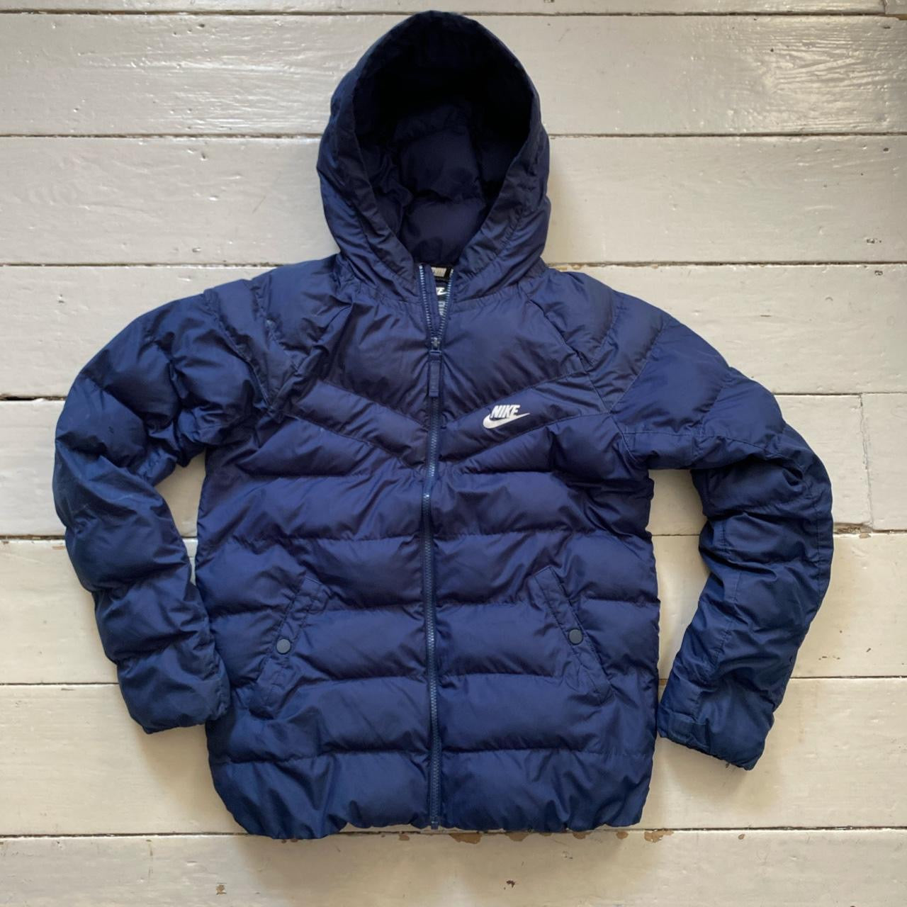 Nike Swoosh Navy Puffer Jacket (Womens Small)