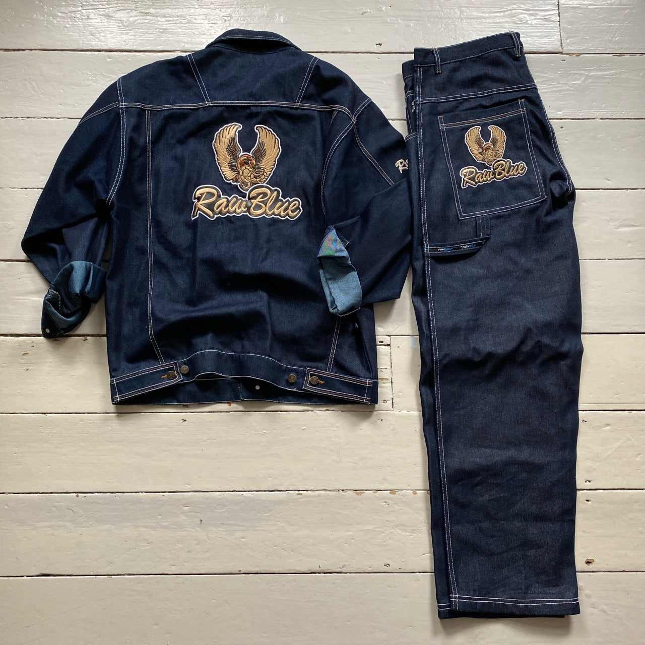 Raw Blue Vintage 90’s Denim Jeans Suit (XL)