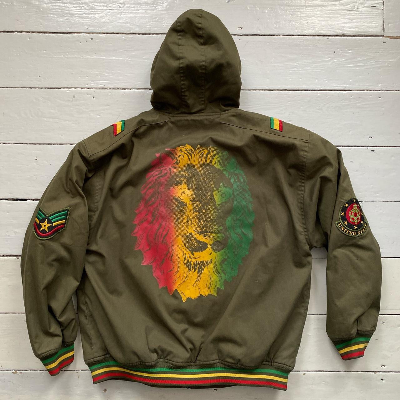 Tough Face Rasta Vintage Khaki Army Parka Jacket (XL)