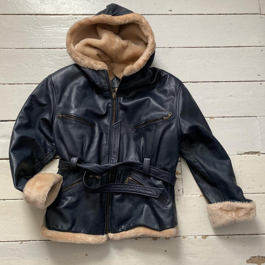 Gregory and Sons Hooded Leather Sherpa Jacket (Medium)