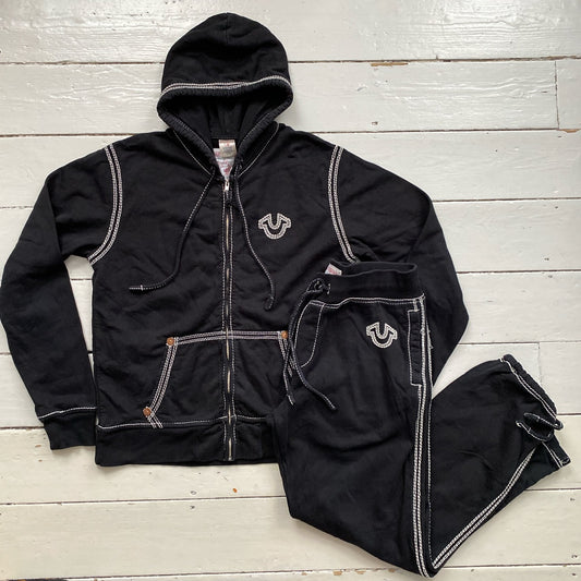 True Religion Big Tri Contrast Stitch Black Tracksuit (XL Both)