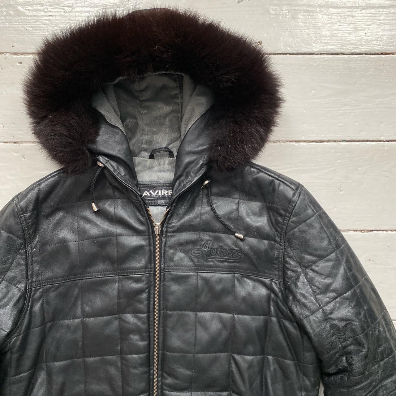 Avirex Fur Hood Leather Jacket (Small)