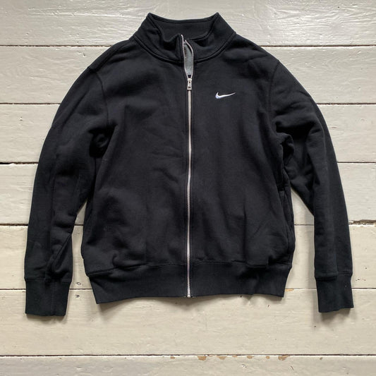 Nike White Swoosh Zip Black Jumper (Large)