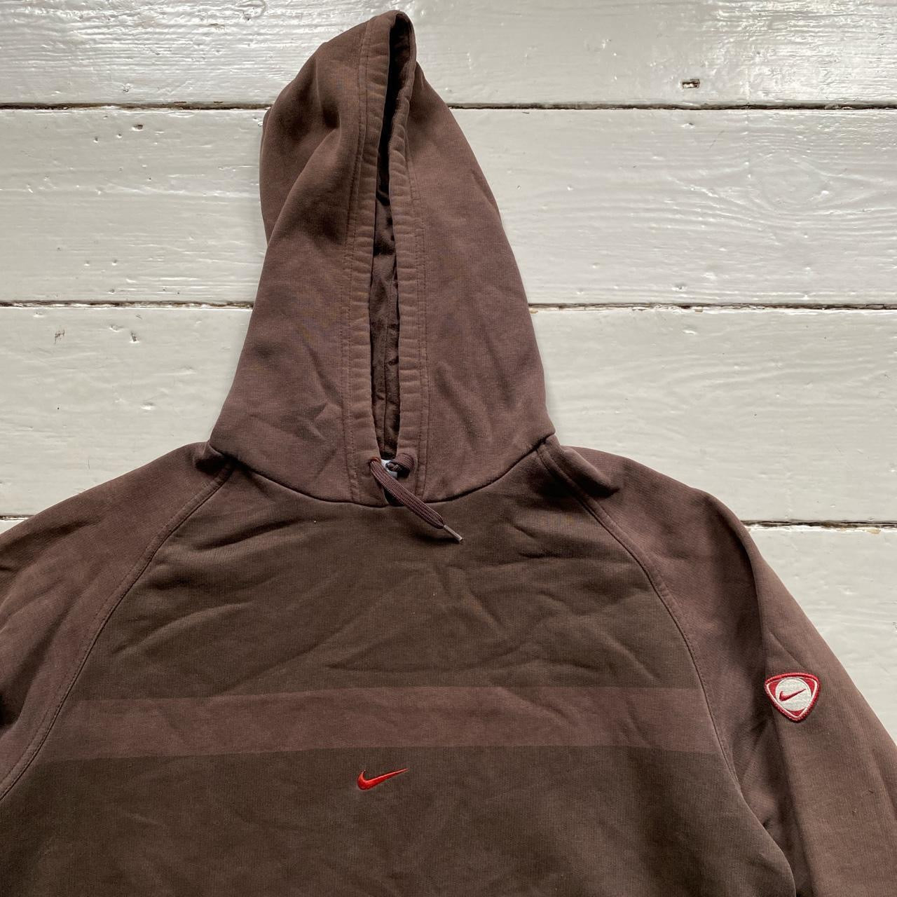 Nike Brown and Red Centre Swoosh Hoodie (Large)