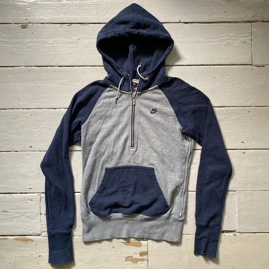 Nike Swoosh Navy and Grey Hoodie (Small)