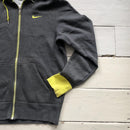 Nike Grey and Yellow Swoosh Hoodie (Small)