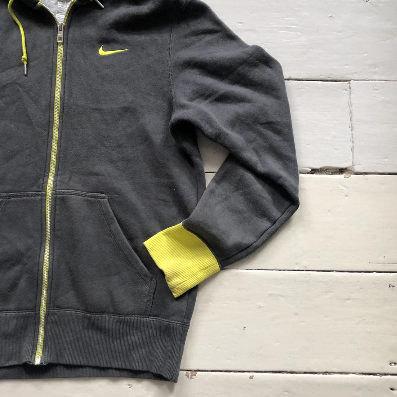 Nike Grey and Yellow Swoosh Hoodie (Small)